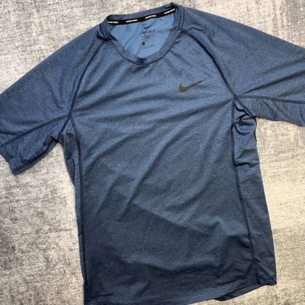 Nike Pro Shirt Mens Medium Slim Fit Blue Training Gym Stretch Wicking